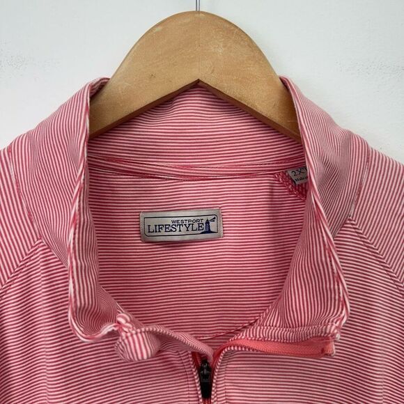 Westport Lifestyle Men’s 1/4 Zip Pink White Stripe UPF Water Wicking Stretch Pul - Picture 6 of 8